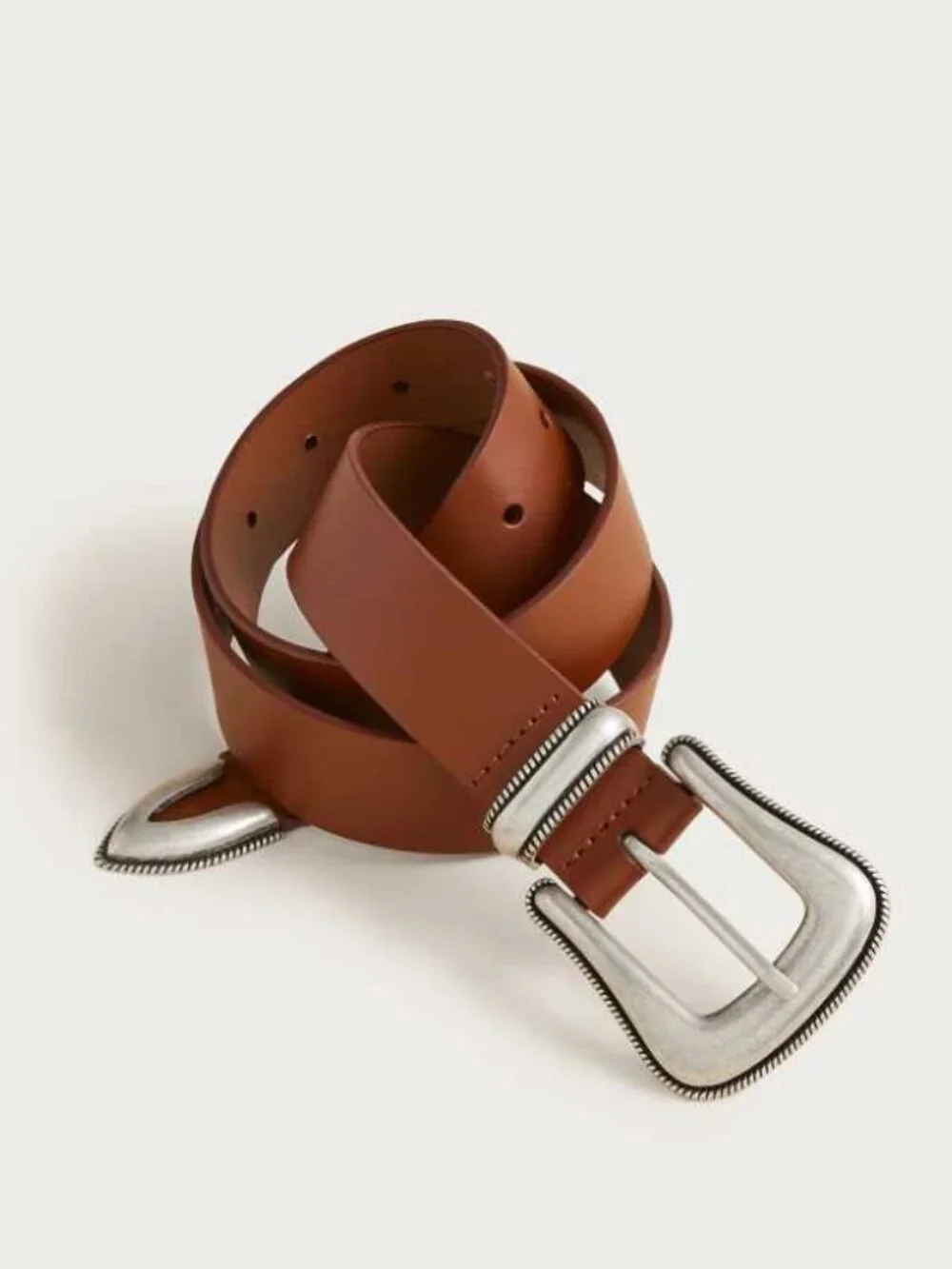 New S J.Crew western buckle belt in Italian leather Rich Saddle Brown